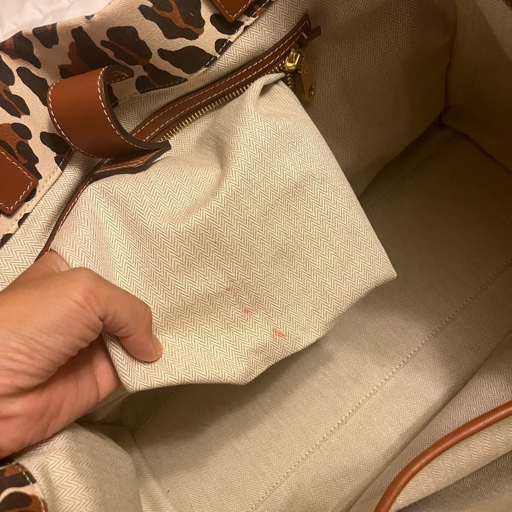 Tory Burch Leopard Print Canvas Tote with Brown Leather Trim - Picture 7 of 9
